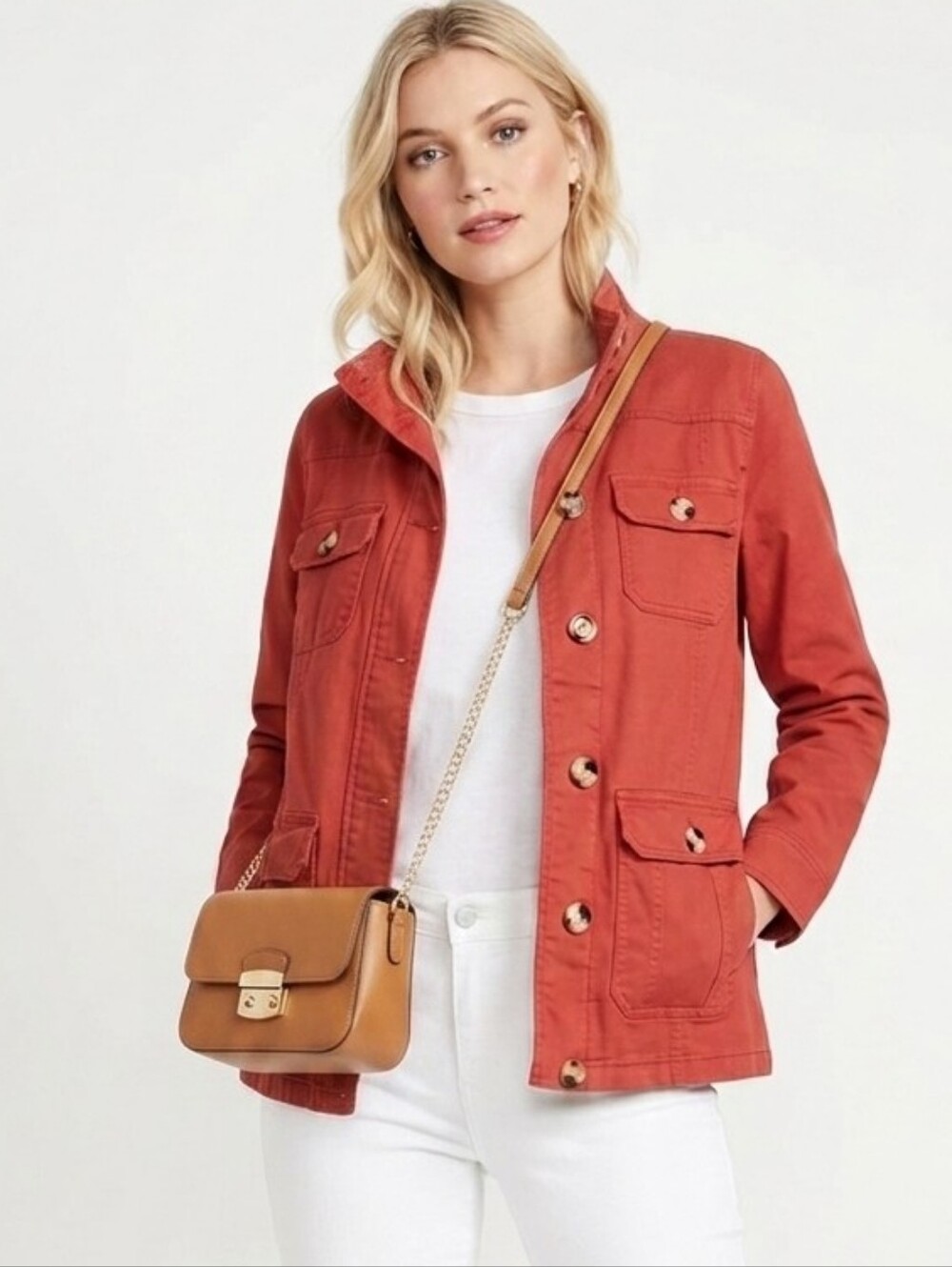 Market & Spruce Red/Terracotta Utility Military Mock Neck Jacket Size M